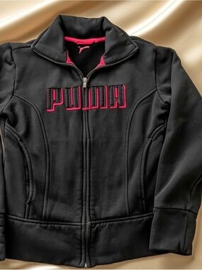 Puma Black Track Jacket with Pink Logo Trim